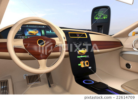 The charging status of the car is displayed on the center display of the electric vehicle 22614709