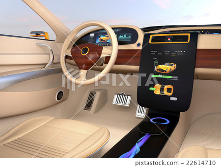 The charging status of the car is displayed on the center display of the electric vehicle 22614710