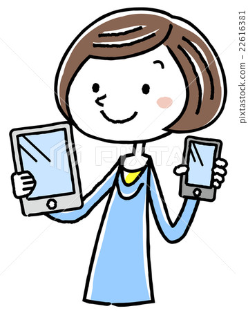 Illustration material: Young lady tablet Smartphone introduction 22616381