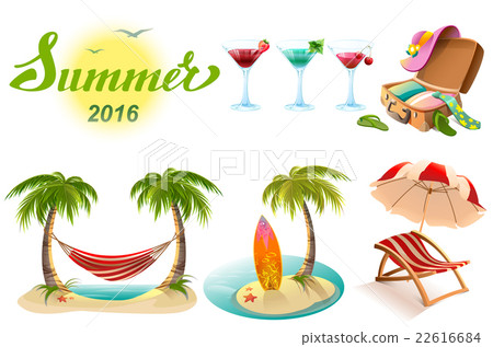 Summer 2016 lettering text. Set of objects symbol 22616684