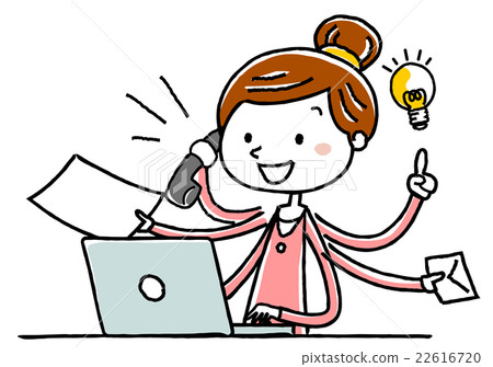 Illustration material: Young lady PC multitasking 22616720