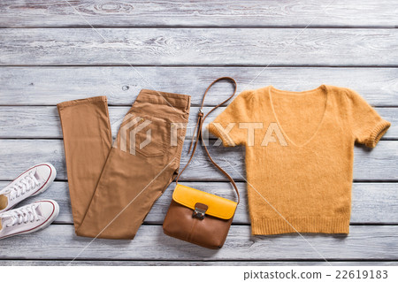 Brown pants and t-shirt. Brown pants and t-shirt. 22619183
