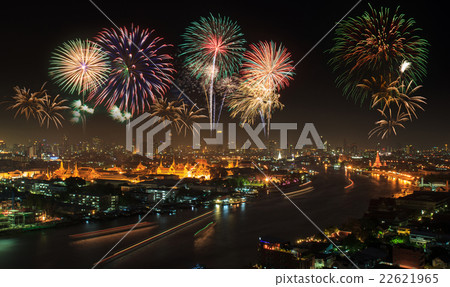 Grand palace at twilight with Colorful Fireworks  22621965