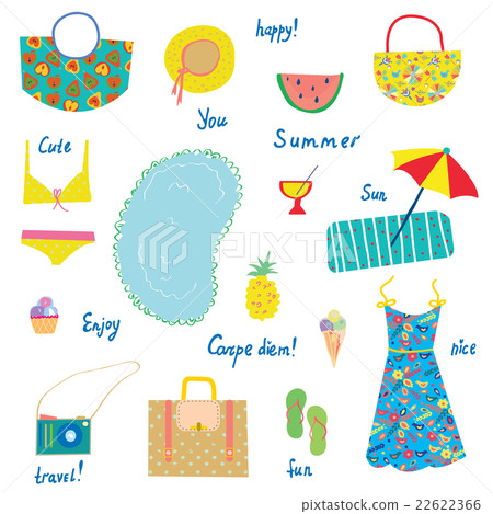 Summer icons set, funny design - for vacations Summer icons set, funny design - for vacations 22622366