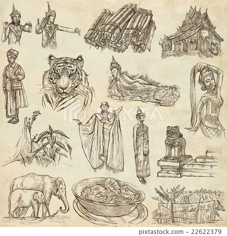 Laos. Pictures of Life. Freehands on paper. 22622379