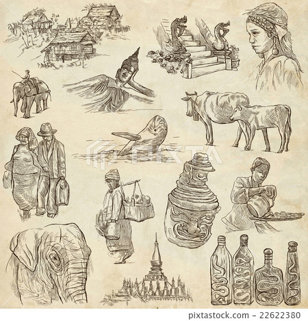 Laos. Pictures of Life. Freehands on paper. 22622380
