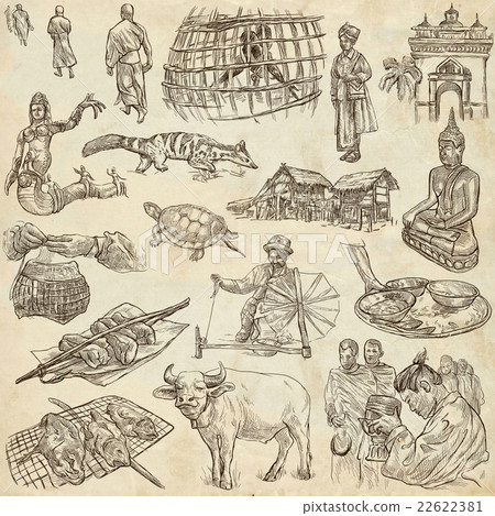 Laos. Pictures of Life. Freehands on paper. 22622381