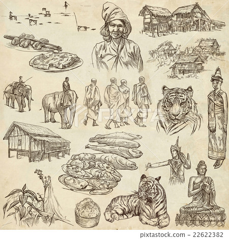 Laos. Pictures of Life. Freehands on paper. 22622382