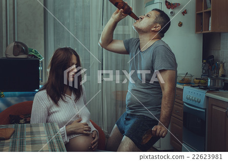 Sad wife, husband is an alcoholic. 22623981