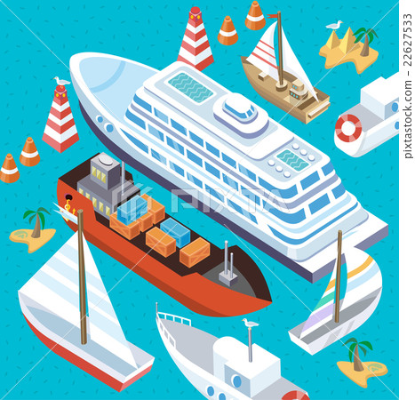 Isometric Set Ships. Sea Transport 22627533