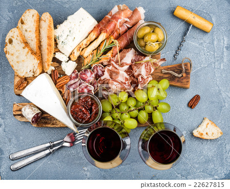 Cheese and meat appetizer selection or wine snack Cheese and meat appetizer selection or wine snack 22627815