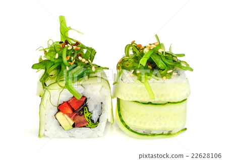 Maki sushi, two rolls isolated on white 22628106