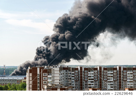 Black smoke from a major fire in Moscow, Russia 22629646