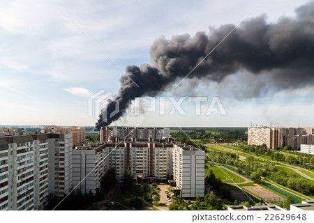 Black smoke from a major fire in Moscow, Russia 22629648