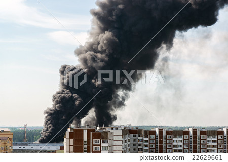 Black smoke from a major fire in Moscow, Russia 22629661
