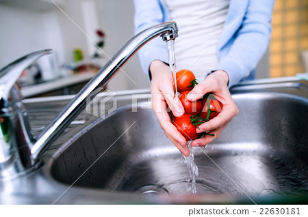 Hands of unrecognizable senior woman washing Hands of unrecognizable senior woman washing 22630181