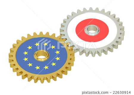Japan and EU flags on a gears, 3D rendering 22630914