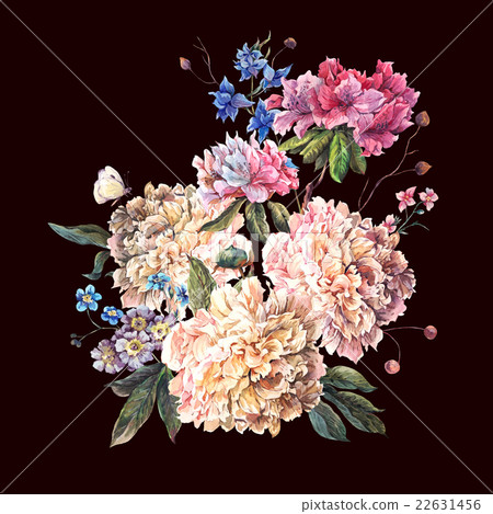 Vintage Floral Card with White Peonies - Stock Illustration [22631456 ...