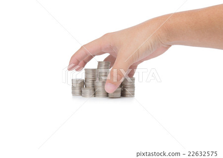 Hand pick up a pile of coins isolated on white Hand pick up a pile of coins isolated on white 22632575
