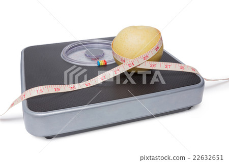 close up of scale, tape and Chinese pear isolated close up of scale, tape and Chinese pear isolated 22632651