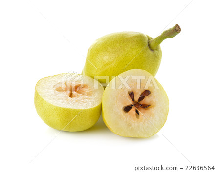 Chinese pear with stem on white background 22636564
