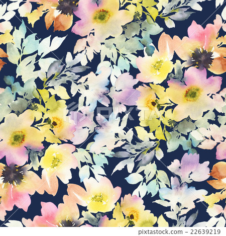 Seamless pattern with flowers watercolor - Stock Illustration [22639219 ...