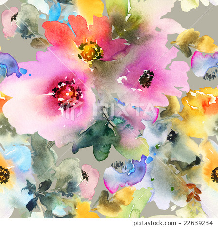 Seamless pattern with flowers watercolor - Stock Illustration [22639234 ...