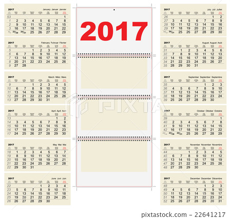 Template grid Wall Calendar 2017. First Day Monday Template grid Wall Calendar 2017. First Day Monday 22641217