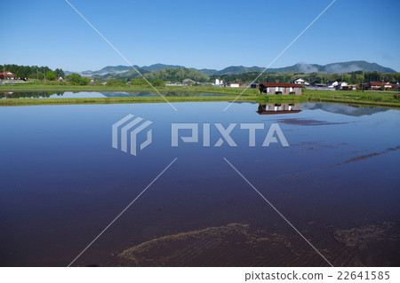 天空藍天晴朗的satoyama春天春天稻山 天空藍天晴朗的satoyama春天春天稻山 22641585