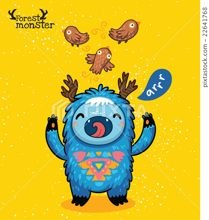 Cartoon cute blue monster on yellow background Cartoon cute blue monster on yellow background 22641768
