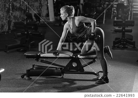 Young woman lifting the dumbbells Young woman lifting the dumbbells 22641993