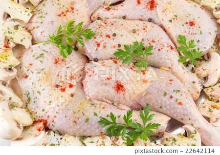 Raw chicken wings covered with spices for cooking Raw chicken wings covered with spices for cooking 22642114