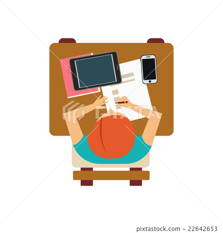 Male Student With Tablet And Smartphone From Above Male Student With Tablet And Smartphone From Above 22642653