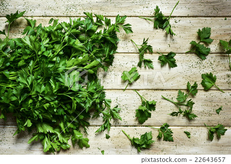 buncho of parsley on a rustic white table 22643657