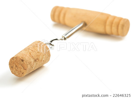 corkscrew and wine cork on white 22646325