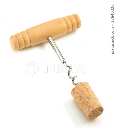corkscrew and wine cork on white 22646326