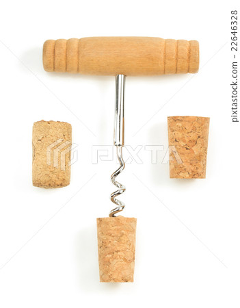 corkscrew and wine cork on white 22646328