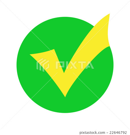 Yellow check mark in a green circle. 22646792