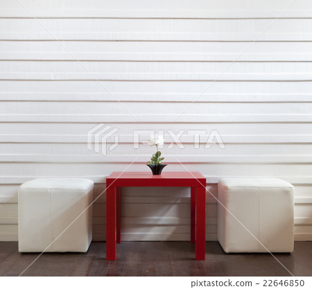 red table and white stools 22646850