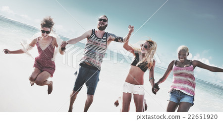 Diverse Beach Summer Friends Fun Jump Shot Concept Diverse Beach Summer Friends Fun Jump Shot Concept 22651920