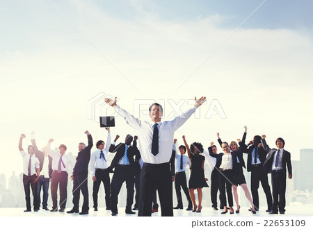 Business People Hands Raised Rooftop City Concept Business People Hands Raised Rooftop City Concept 22653109