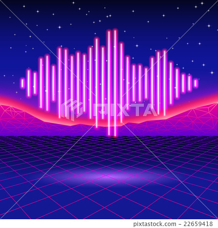 Retro gaming neon background with shiny music wave - Stock Illustration ...
