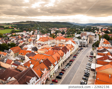 Aerial view of main square in Domazlice Aerial view of main square in Domazlice 22662136
