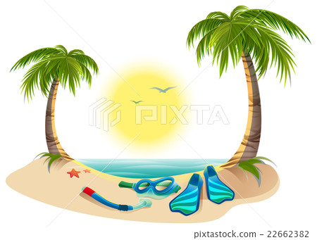 Summer holidays at sea. Palm trees, sun, flippers 22662382
