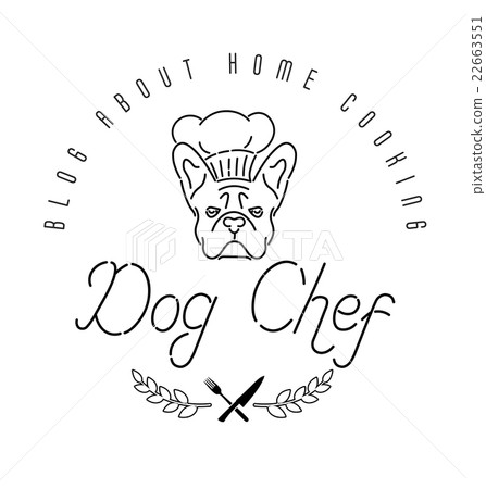 Logo with french bulldog in chef's hat and twigs 22663551