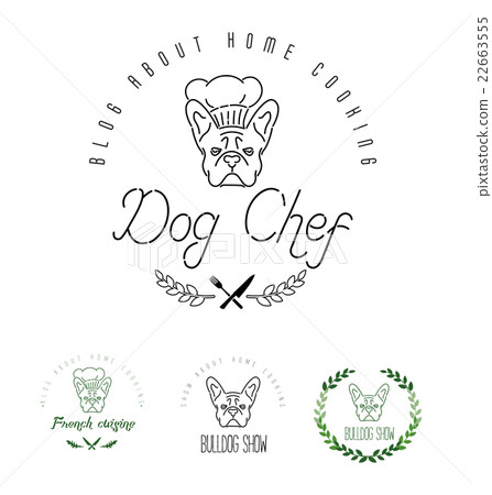 Logo with french bulldog in chef's hat and twigs 22663555