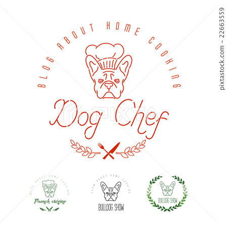 Set of logos with french bulldog and twigs. 22663559