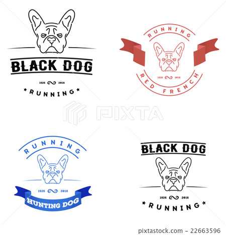 Set of logos with french bulldog and tape. 22663596