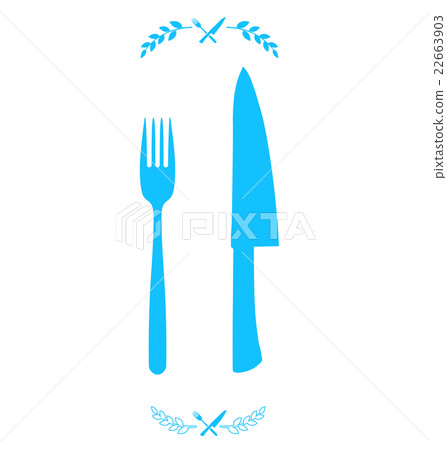 Blue chef knife and fork crossed in vector. Blue chef knife and fork crossed in vector. 22663903