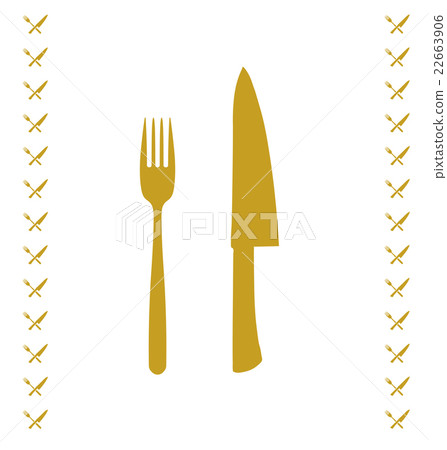 Yellow chef knife and fork crossed in vector. 22663906